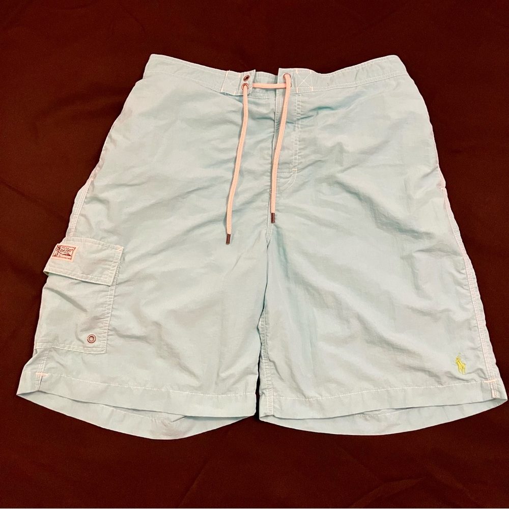 Ralph Lauren Polo Board Shorts Mens Large Vintage Light Blue Cargo Swim Trunks